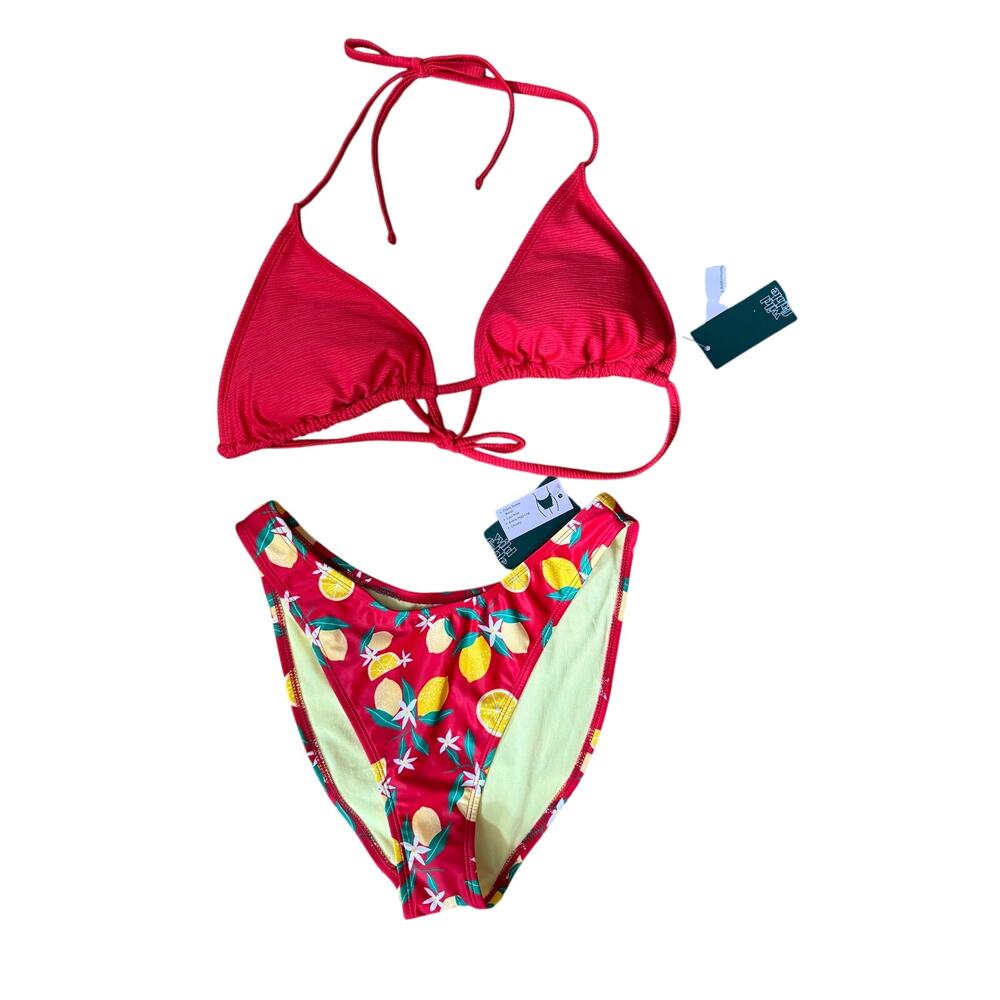 Wild Fable Lemon Print Bikini Set M/L Tropical Fruit Swimwear NWT